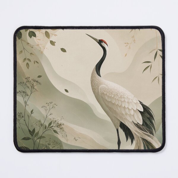 Item preview, Organic Quiet Luxury Red-Crowned Crane, Elegant Botanical Nature Illustration designed and sold by ms_illustration.
