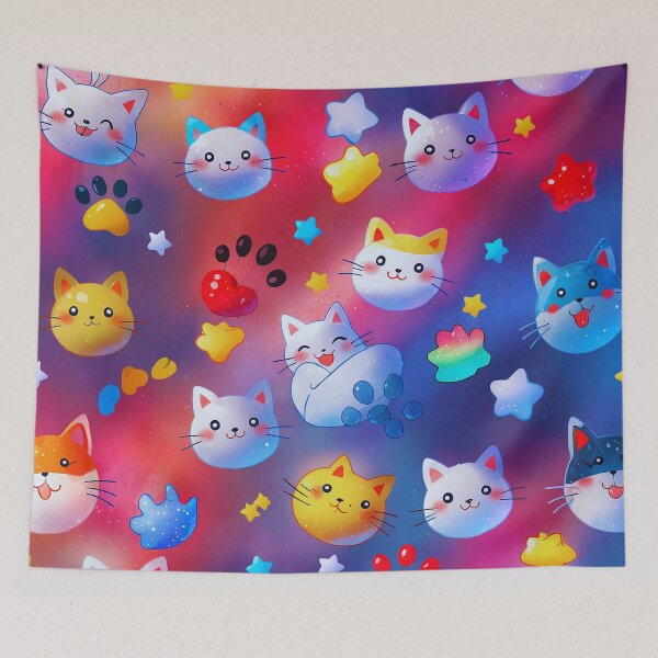 Item preview, Cute Kawaii Cat Pattern – Colorful Cartoon Cats & Paw Prints for T-Shirts, Phone Cases & Home Decor designed and sold by IMuDesigner.
