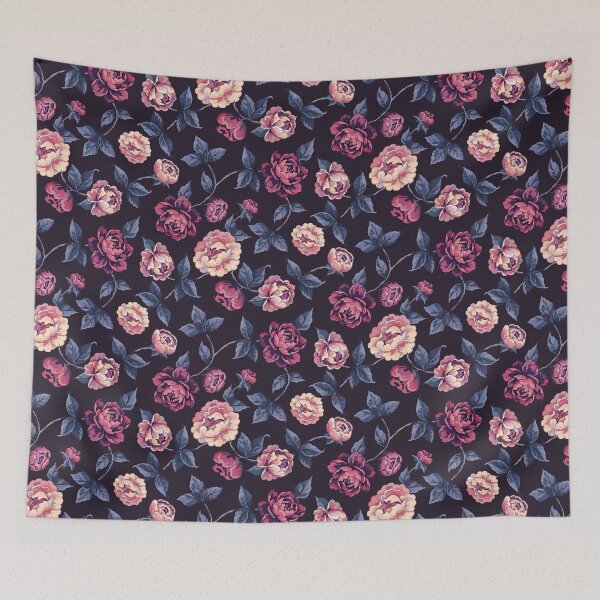 Item preview, Trailing Peony Pattern — Moonlit Pink Purple Romantic Navy designed and sold by Aranyani Love.