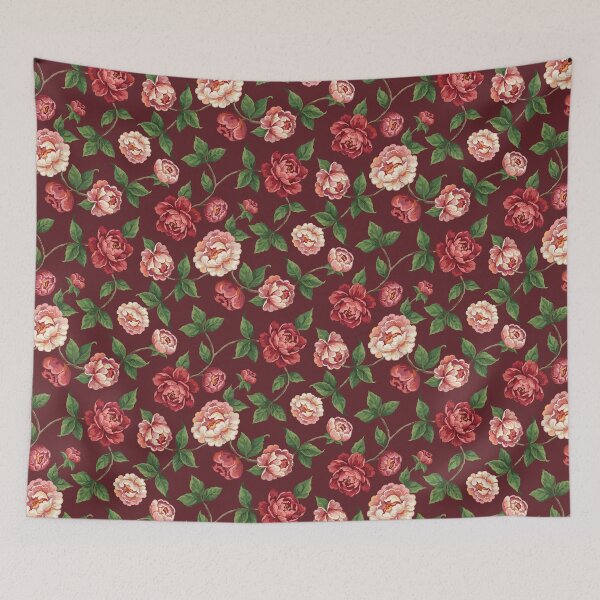 Item preview, Trailing Peony Pattern — Sun-Kissed Pink Rose Romantic Burgundy designed and sold by Aranyani Love.