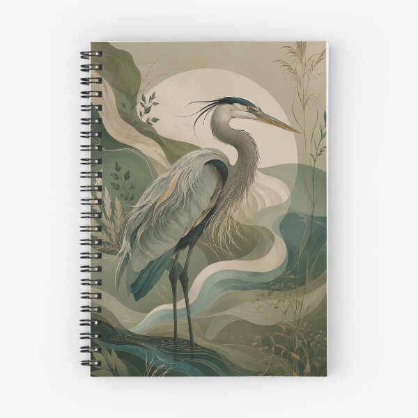 Item preview, Organic Quiet Luxury Heron, Elegant Botanical Wetland Bird Illustration in Sage Green designed and sold by ms_illustration.