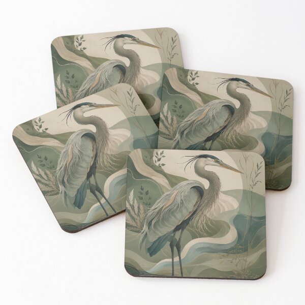 Item preview, Organic Quiet Luxury Heron, Elegant Botanical Wetland Bird Illustration in Sage Green designed and sold by ms_illustration.