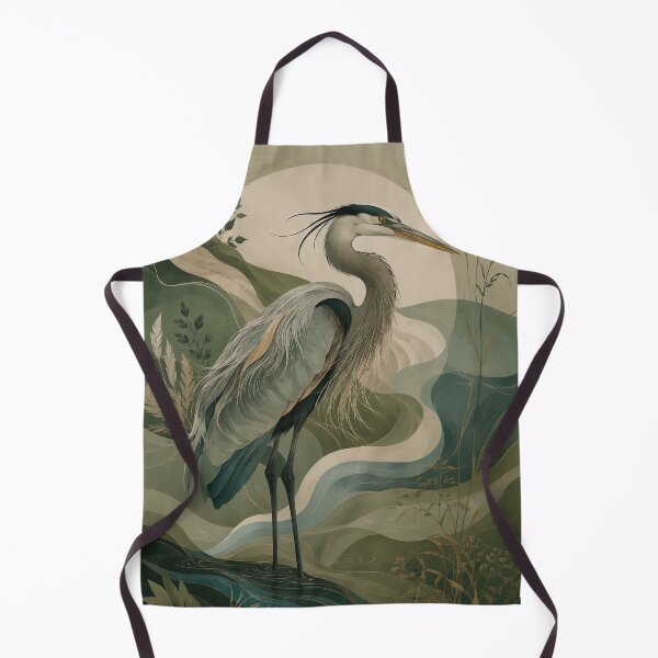 Item preview, Organic Quiet Luxury Heron, Elegant Botanical Wetland Bird Illustration in Sage Green designed and sold by ms_illustration.