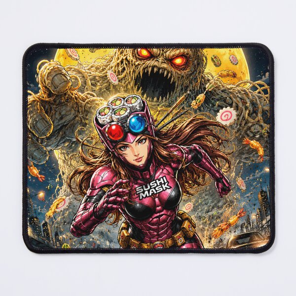 Item preview, SUSHI MASK WOMAN NEO: Udon Monster Night Chase Cyberpunk Hero designed and sold by Japan Cyberpunk Universe & Surreal Characters.