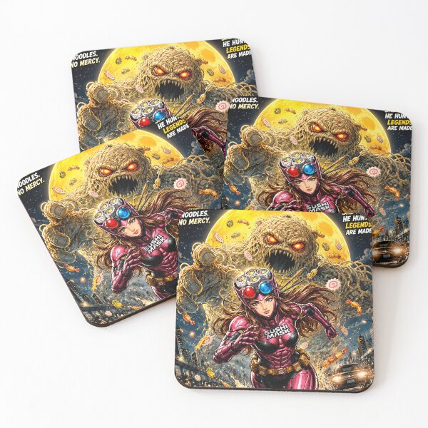 Item preview, SUSHI MASK WOMAN NEO: Udon Monster Night Chase Cyberpunk Hero designed and sold by Japan Cyberpunk Universe & Surreal Characters.