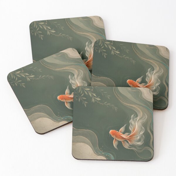 Item preview, Organic Quiet Luxury Goldfish, Elegant Botanical Aquatic Illustration in Emerald Green designed and sold by ms_illustration.