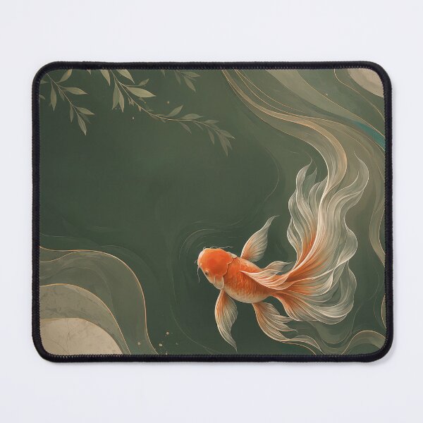 Item preview, Organic Quiet Luxury Goldfish, Elegant Botanical Aquatic Illustration in Emerald Green designed and sold by ms_illustration.