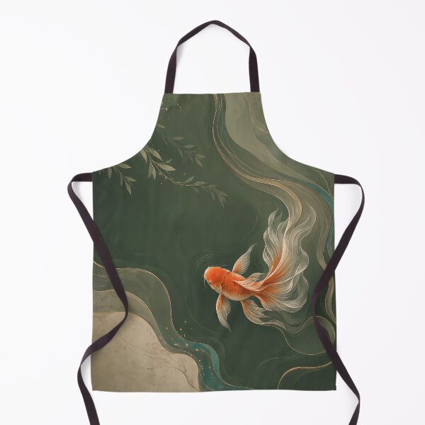 Item preview, Organic Quiet Luxury Goldfish, Elegant Botanical Aquatic Illustration in Emerald Green designed and sold by ms_illustration.