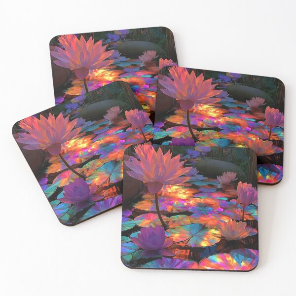 Item preview, Glowing Neon Water Lilies Fantasy Pond Art designed and sold by colorful-white.