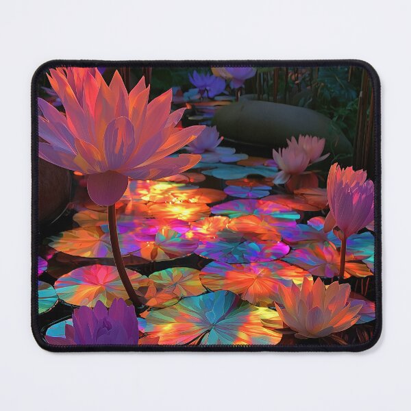 Item preview, Glowing Neon Water Lilies Fantasy Pond Art designed and sold by colorful-white.