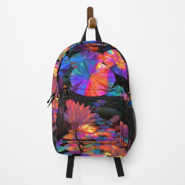Item preview, Glowing Neon Water Lilies Fantasy Pond Art designed and sold by colorful-white.