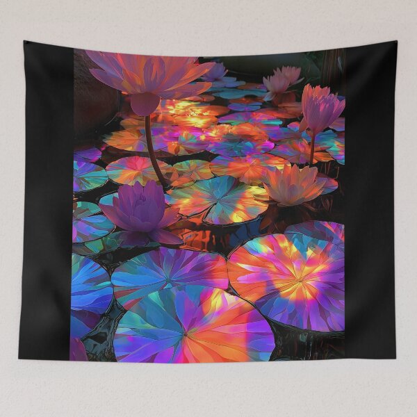 Item preview, Glowing Neon Water Lilies Fantasy Pond Art designed and sold by colorful-white.