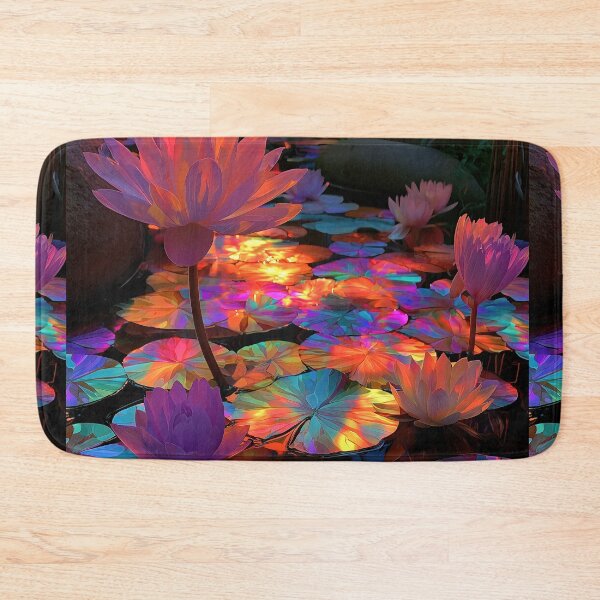 Item preview, Glowing Neon Water Lilies Fantasy Pond Art designed and sold by colorful-white.