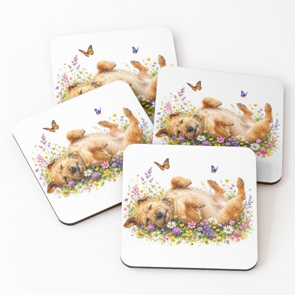 Item preview, Brown Terrier Rolling in Wildflowers designed and sold by CHRIST5000.