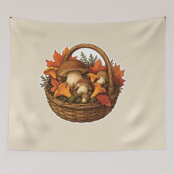 Item preview, Autumn Mushroom Basket | Mushroom Foraging Harvest | Porcini & Chanterelle | Cozy Forest Fall Gift designed and sold by SimplePoDesign.