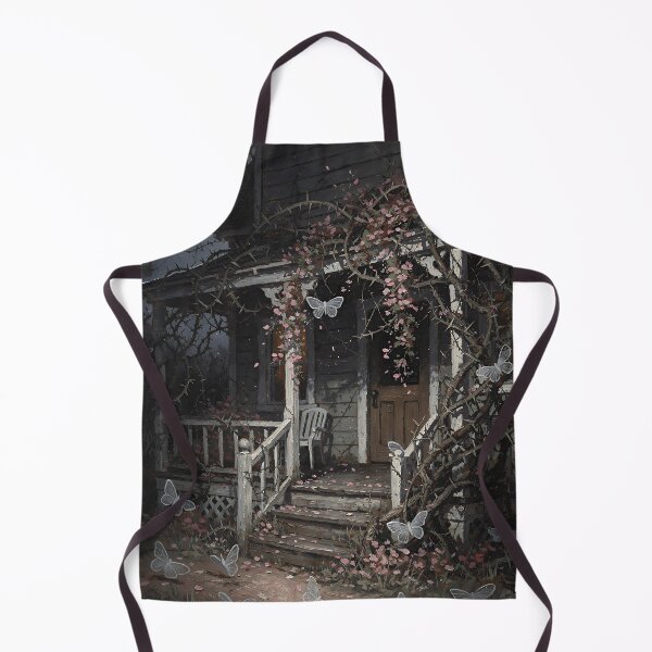 Item preview, Moonlit Gothic Cottage with Thorn Vines and White Moths Dark Cottagecore Fantasy Art designed and sold by cr6zym1nd.