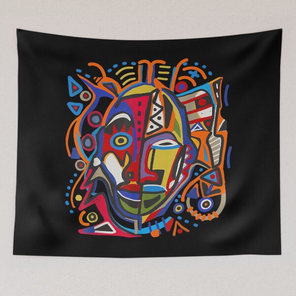 Item preview, African Graffiti Tribal Mask Outsider Art Abstract Graphic designed and sold by SylviaYLaughlin.