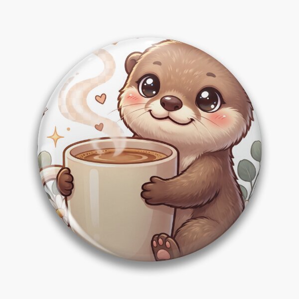 Item preview, Cute Otter Drinking Coffee  Kawaii Coffee Otter Sticker  Cozy Café Animal T-Shirt designed and sold by Him0227.