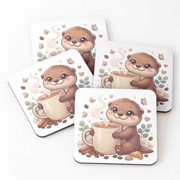 Item preview, Cute Otter Drinking Coffee Kawaii Coffee Otter Sticker Cozy Café Animal T-Shirt designed and sold by Him0227.