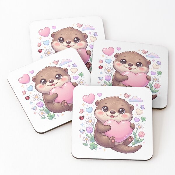 Item preview, Cute Otter Hugging Heart Kawaii Love Otter Sticker Adorable Animal T-Shirt designed and sold by Him0227.
