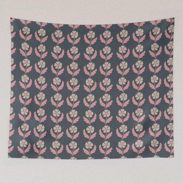 Item preview, Medium Navy Folk Floral Vintage Botanical Stripe Pattern Design designed and sold by DColourMuse.