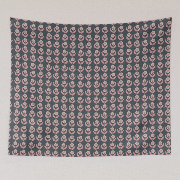 Item preview, Small Navy Folk Floral Vintage Botanical Stripe Pattern Design designed and sold by DColourMuse.