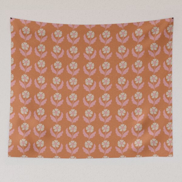 Item preview, Medium Rust Folk Floral Vintage Botanical Stripe Pattern Design designed and sold by DColourMuse.