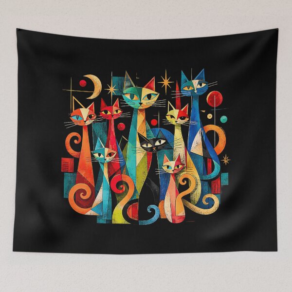 Item preview, Colorful Mid Century Modern Cats Retro Cat Art designed and sold by SylviaYLaughlin.