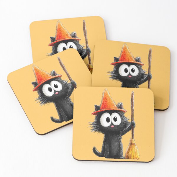 Item preview, Cute Fluffy Black Cat Witch with Broomstick designed and sold by colorful-white.