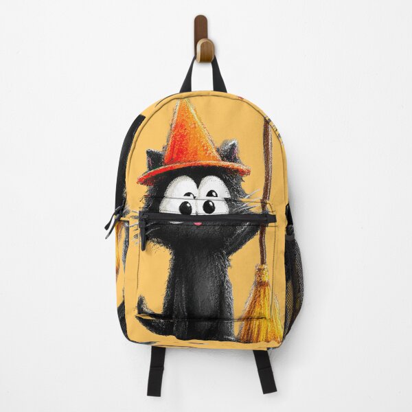 Item preview, Cute Fluffy Black Cat Witch with Broomstick designed and sold by colorful-white.