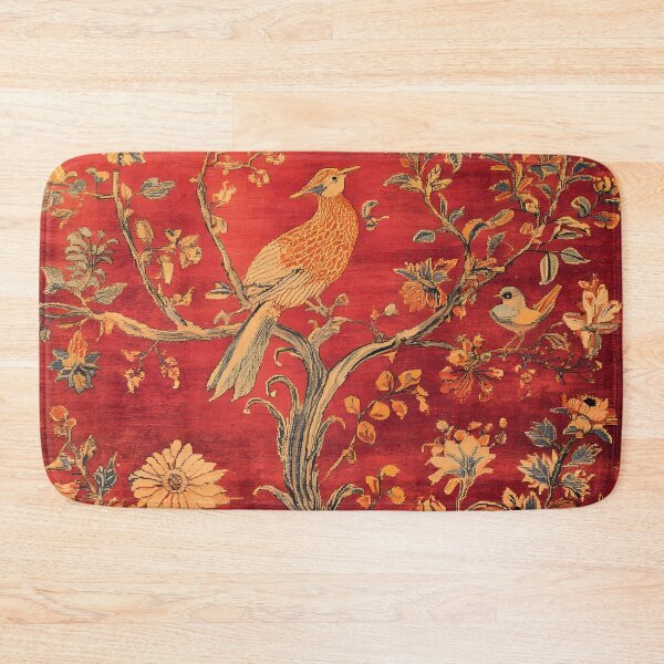 Item preview, Red Silk Chinese Floral Birds Branch Flowers Carpet designed and sold by GrinGalore.