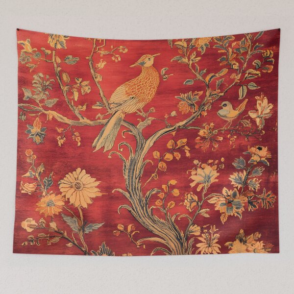 Item preview, Red Silk Chinese Floral Birds Branch Flowers Carpet designed and sold by GrinGalore.