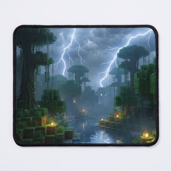 Item preview, Minecraft Jungle Thunderstorm with Lightning | Blocky Nature Landscape designed and sold by ar0001.