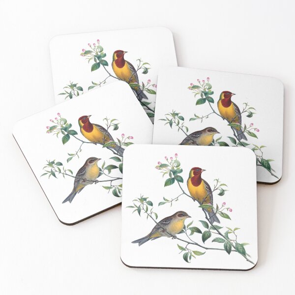 Item preview, Red Headed Bunting Birds on Blossoming Branch Vintage Botanical Art designed and sold by RGB-crayon.