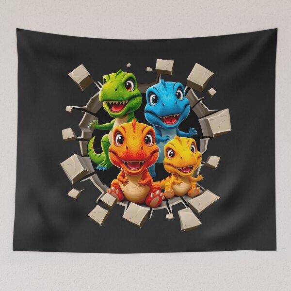 Item preview, Cute Baby T-Rex Squad Breaking Through Wall, 3D Kawaii Dinosaur Cartoon, Colorful Jurassic Dino Friends, Funny Kids Graphic designed and sold by PrintelloTH.