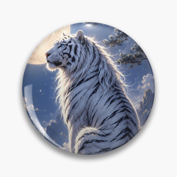 Item preview, White Tiger Under the Full Moon | Moonlit Fantasy Wildlife Art designed and sold by ManJiangHong.