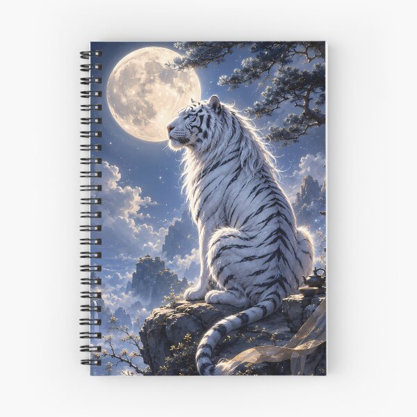Item preview, White Tiger Under the Full Moon | Moonlit Fantasy Wildlife Art designed and sold by ManJiangHong.