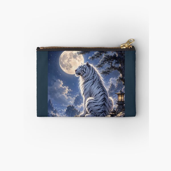 Item preview, White Tiger Under the Full Moon | Moonlit Fantasy Wildlife Art designed and sold by ManJiangHong.