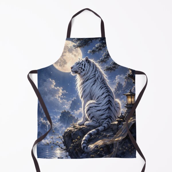 Item preview, White Tiger Under the Full Moon | Moonlit Fantasy Wildlife Art designed and sold by ManJiangHong.