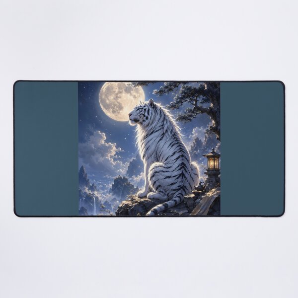 Item preview, White Tiger Under the Full Moon | Moonlit Fantasy Wildlife Art designed and sold by ManJiangHong.