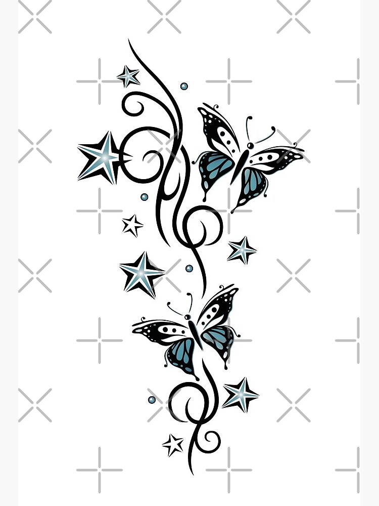 Tattoo tendril with stars and butterflies