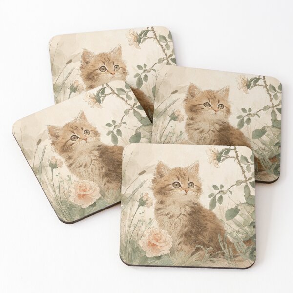 Item preview, Vintage Kitten Jigsaw Puzzle & Wall Art – Cottagecore Botanical Cat for Cat Lovers designed and sold by ArtFairy38.