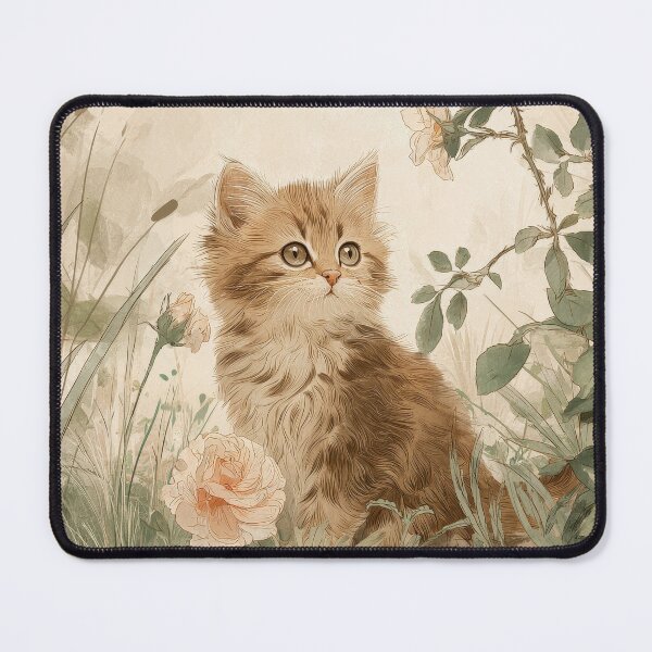 Item preview, Vintage Kitten Jigsaw Puzzle & Wall Art – Cottagecore Botanical Cat for Cat Lovers designed and sold by ArtFairy38.