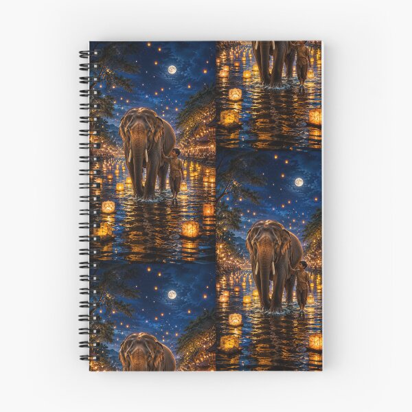 Item preview, The Elephant and the Lantern River Emotional Fantasy Art designed and sold by TaiwoDesigns.