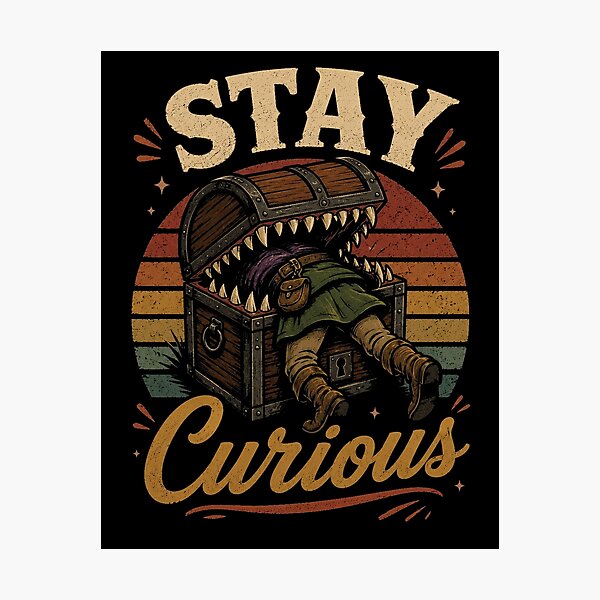 Item preview, Stay Curious – Funny Fantasy Mimic Treasure Chest Monster Retro RPG Design designed and sold by Digital Dreamtales.