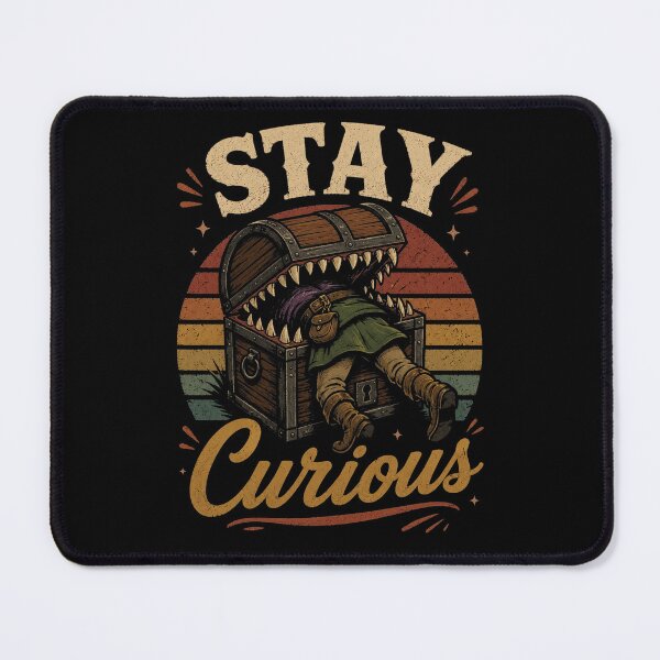 Item preview, Stay Curious – Funny Fantasy Mimic Treasure Chest Monster Retro RPG Design designed and sold by Digital Dreamtales.