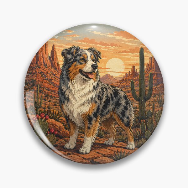 Item preview, Australian Shepherd Desert Adventure Vintage Southwest Design designed and sold by Golden Era Studio.