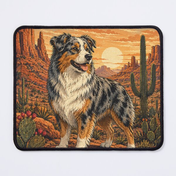 Item preview, Australian Shepherd Desert Adventure Vintage Southwest Design designed and sold by Golden Era Studio.