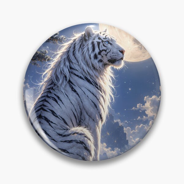 Item preview, White Tiger Under the Full Moon | Moonlit Fantasy Wildlife Art designed and sold by ManJiangHong.