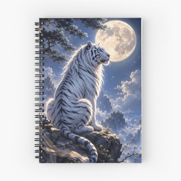 Item preview, White Tiger Under the Full Moon | Moonlit Fantasy Wildlife Art designed and sold by ManJiangHong.